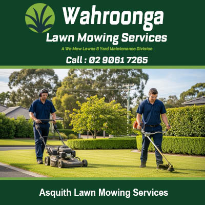 Quality lawn mowing and garden care team working on residential property in Asquith NSW area