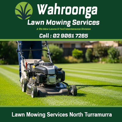 Professional lawn mower cutting fresh green grass for residential property in North Turramurra NSW