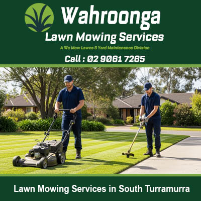 Local lawn maintenance team working on residential garden in South Turramurra NSW suburb