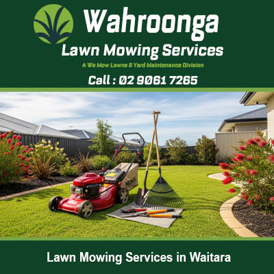 Lawn mowing equipment on well maintained property in Waitara New South Wales